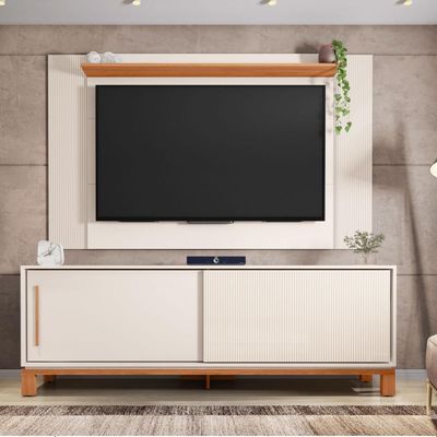 Bancada Rack com Painel  Para Tv até 65 Polegadas Jace Bege