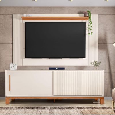 Bancada Rack com Painel  Para Tv até 65 Polegadas Jace Bege