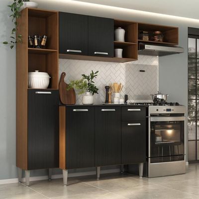 Armário De Cozinha Compacta Smart Multimóveis Mp2183 Madeirado-preto Madeirado-preto