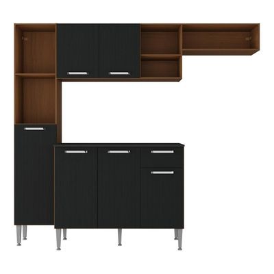 Armário De Cozinha Compacta Smart Multimóveis Mp2183 Madeirado-preto Madeirado-preto