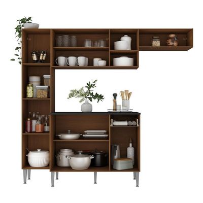 Armário De Cozinha Compacta Smart Multimóveis Mp2183 Madeirado-preto Madeirado-preto