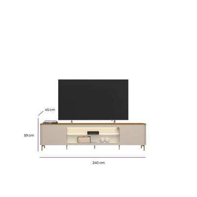Rack Para Sala de Estar TV 85 Pol Com LED Elysia L05 Tauari Off White Fosco - Lyam Decor