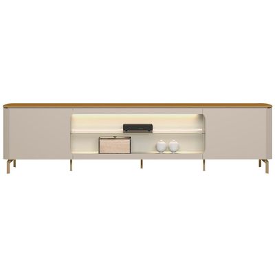 Rack Para Sala de Estar TV 85 Pol Com LED Elysia L05 Tauari Off White Fosco - Lyam Decor