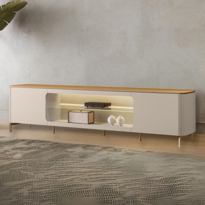 Rack Para Sala de Estar TV 85 Pol Com LED Elysia L05 Tauari Off White Fosco - Lyam Decor