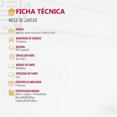 Conjunto Sala De Jantar Carol 180 Mdf Laqueado