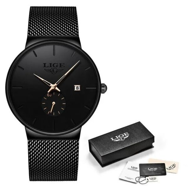 Relógio de Quartzo Masculino casual Aço Impermeável Rosa preta