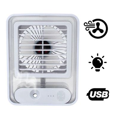 Ventilador Portatil Umidifcador Luminaria Usb De Mesa 3 Velocidades Branco