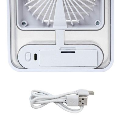 Ventilador Portatil Umidifcador Luminaria Usb De Mesa 3 Velocidades Branco