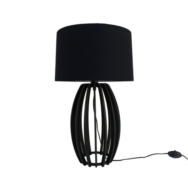 Abajur De Mesa Sala Luminária Anhanguera Mdf Preto Com Cúpula Preta