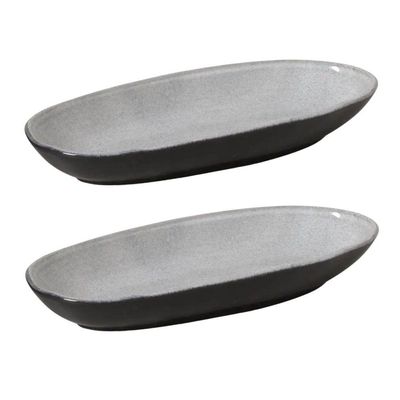 Conjunto Com 02 Travessas Oval Funda Grande 32x16 Cm Orgânico Dust Porto Brasil