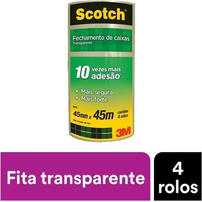 Fita Larga Adesiva 3m 45mm X 45m Com 4 Rolos Scotch 3m