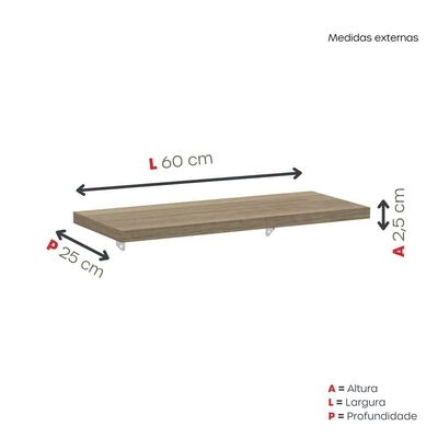 Prateleira De Parede 600x250mm Noce Naturalle