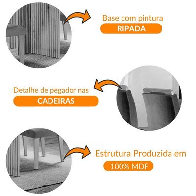 Mesa Olímpia 120cm Mdf Canto Copo Com 4 Cadeiras Carol