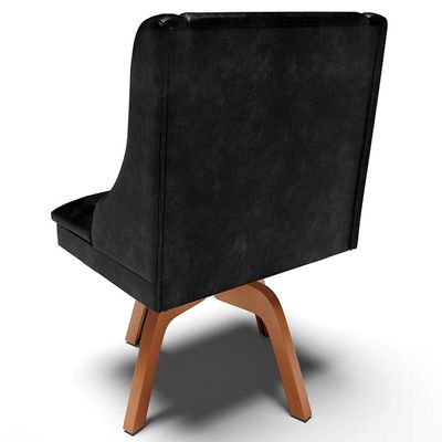 Kit 4 Cadeiras Decorativas Sala de Jantar Base Giratória de Madeira Firenze PU Preto Brilho/Natural G19 - Gran Belo