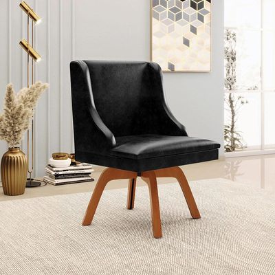Kit 4 Cadeiras Decorativas Sala de Jantar Base Giratória de Madeira Firenze PU Preto Brilho/Natural G19 - Gran Belo
