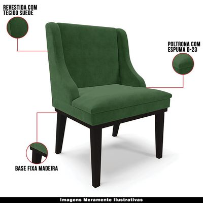 Kit 5 Cadeiras Decorativas Sala de Jantar Base Fixa de Madeira Firenze Suede Verde Esmeralda/Preto G19 - Gran Belo