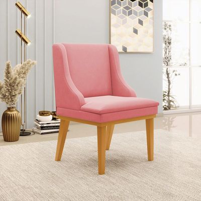 Kit 3 Cadeiras Decorativas Sala de Jantar Base Fixa de Madeira Firenze Suede Rose/Castanho G19 - Gran Belo
