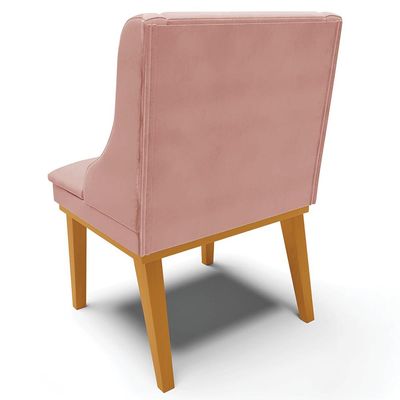 Kit 3 Cadeiras Decorativas Sala de Jantar Base Fixa de Madeira Firenze Veludo Rose/Castanho G19 - Gran Belo