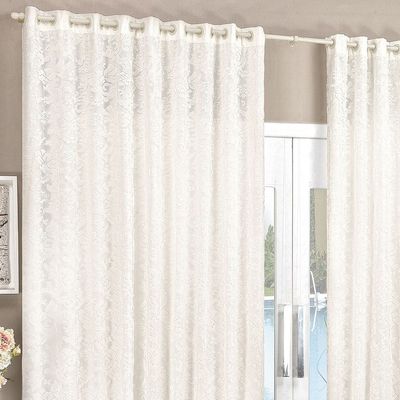 Cortina Renda 4,00m x 2,80m Palha Tecido Renda com Voal Floral Sala ou Quarto