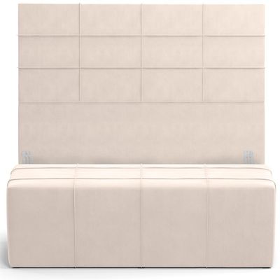 Kit Cabeceira Cama Box King 195cm com Calçadeira Roma W01 Suede Bege - Lyam