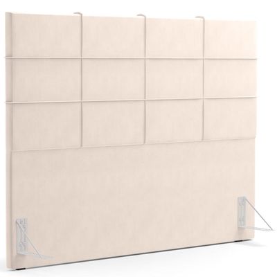 Kit Cabeceira Cama Box King 195cm com Calçadeira Roma W01 Suede Bege - Lyam