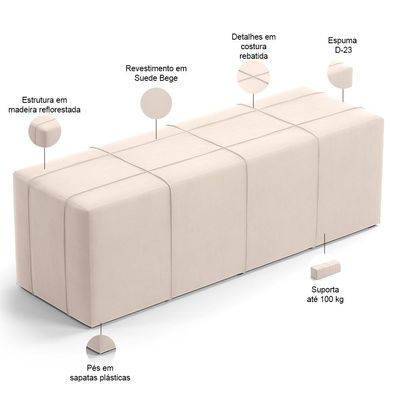 Kit Cabeceira Cama Box King 195cm com Calçadeira Roma W01 Suede Bege - Lyam
