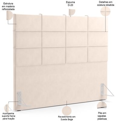 Kit Cabeceira Cama Box King 195cm com Calçadeira Roma W01 Suede Bege - Lyam