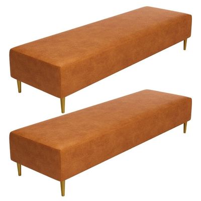 Kit 02 Puffs Decorativo Sala de Estar Bali W01 Pés Palito 170x60cm Couríssimo Canela - Lyam Decor