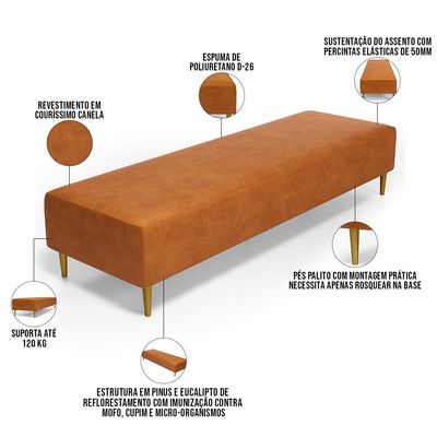 Kit 02 Puffs Decorativo Sala de Estar Bali W01 Pés Palito 170x60cm Couríssimo Canela - Lyam Decor