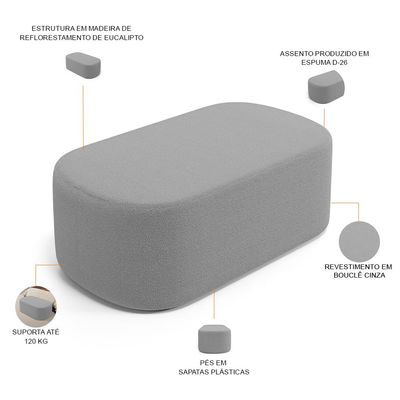 Puff Decorativo Orgânico Para Living Quarto 100cm Doha W01 Bouclê Cinza - Lyam Decor