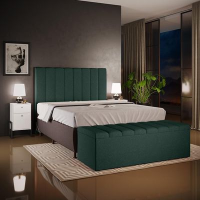 Calçadeira Recamier Baú Para Cama De Casal King Dália 195x50 cm W01 Linho Verde Musgo - Lyam