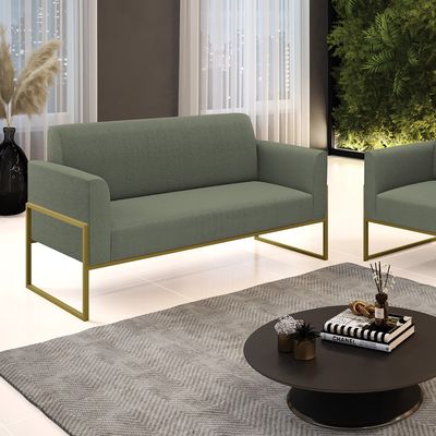 Sofá 2 Lugares Namoradeira Industrial Alta Dourado Marisa Bouclê Pistache