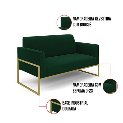 Sofá 2 Lugares Namoradeira Industrial Alta Dourado Marisa Bouclê Verde