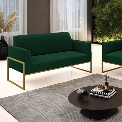 Sofá 2 Lugares Namoradeira Industrial Alta Dourado Marisa Bouclê Verde