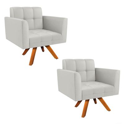 Poltrona Sala Decorativa Kit 2 Elisa Giratória Castanho MM30 Sintético Cinza D03 - D'Rossi