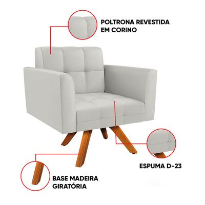 Poltrona Sala Decorativa Kit 2 Elisa Giratória Castanho MM30 Sintético Cinza D03 - D'Rossi