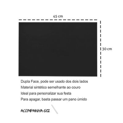 Jogo Americano Preto Personalizavel Giz Lousa Dupla Face 6un