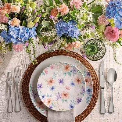 Jogo de Pratos Porcelana 12 Peças Fundos e Rasos Tramontina Floratta Mesa Posta Jantar