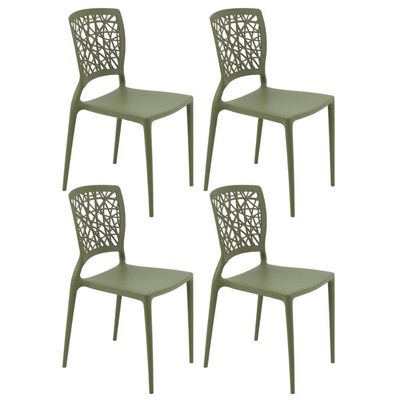 Jogo 4 Cadeiras Plásticas Tramontina Joana Decorada para Mesa Verde Oliva Cozinha Sala Área Gourmet