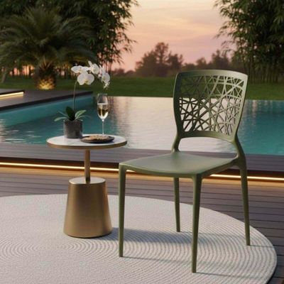 Jogo 4 Cadeiras Plásticas Tramontina Joana Decorada para Mesa Verde Oliva Cozinha Sala Área Gourmet