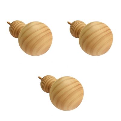 Kit 3 Ganchos Cabideiros de Parede Esfera em Madeira Maciça Pinus Cor Natural