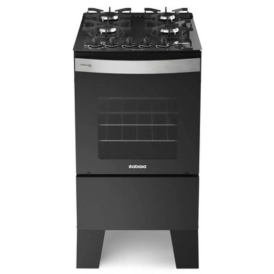 Fogão Itaglass Plus 4Bocas Com Acendimento Automático e Mesa de Vidro Itatiaia Preto / Bivolt