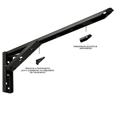 Kit 04 Pares Suporte Para Mesa Dobrável Retrátil 30 cm H02 Mão Francesa Preto - Lyam