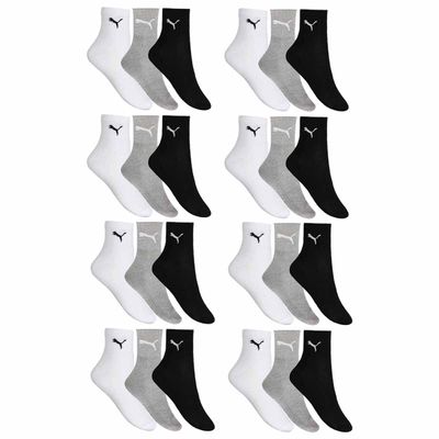 Kit 24 Pares de Meia Puma Esportiva Cano Médio Masculino - Mescla 39-43 / Branco e Preto