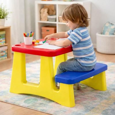Mesinha Infantil com Banco Tramontina Escolar Mesa Atividades Brincar Plástico Colorido +2 anos