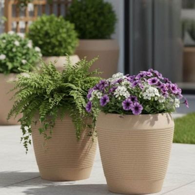 Kit 2 Vasos Decorativo Egípcio Flor 39cm Tramontina Polietileno Granito Areia Jardim Varanda