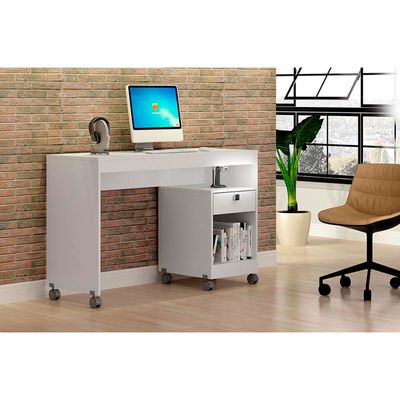 Mesa de Computador Giga 1 Gaveta e Pés Rodízios Valdemóveis Branco