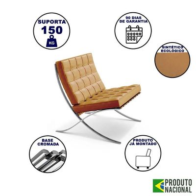 Poltrona Para Leitura Barcelona Com Puff Base Cromada - Caramelo