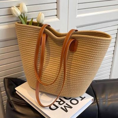Bolsa De Palha Grande Com Forro Para Praia, Piscina, Férias E Uso Diário - Caqui