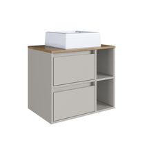 Gabinete de Banheiro Suspenso 60cm com 2 Nichos 1 Porta Basculante e 1 Gaveta BH8005 Mel/Arenas com Cuba Branca